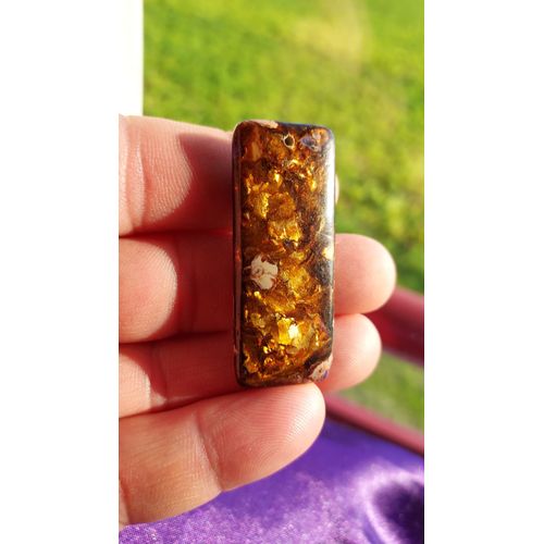 Pendentif Rectangle En Bornite Cuivré - Violet, Bleu, Rose Et Doré, Avec De Magnifiques Reflets. 5x2 Cm. Lot 2957