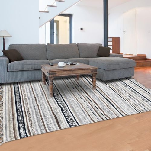 Tapis Kilim 240x340 Rectangle Fait À La Main En Laine Beige Et Marron