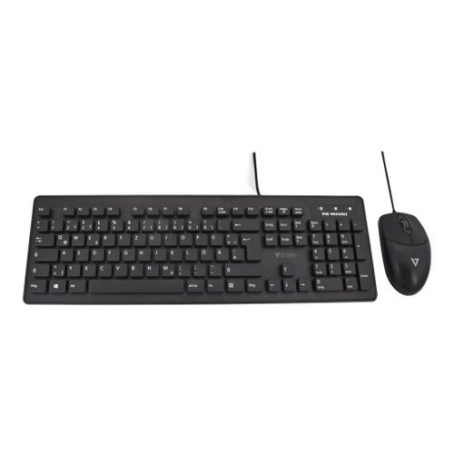 V7 CKU700DE - Ensemble clavier et souris - lavable - USB - QWERTZ - Allemand - noir