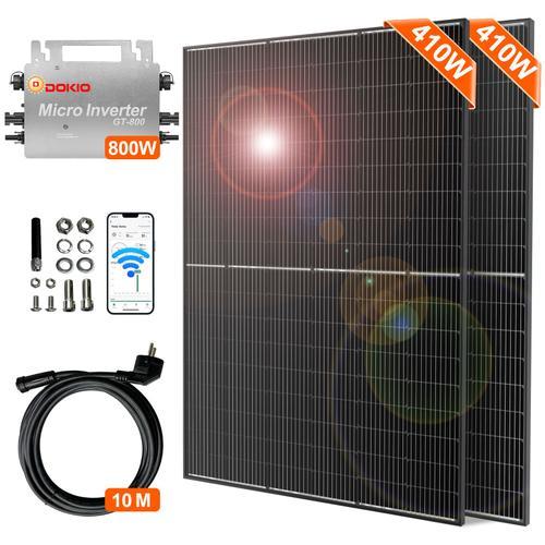 DOKIO Kit solaire balcon 820W avec 2 panneaux solaires 410W + Onduleur 800W APP/WIFI + Câble 10m, Plug & Play