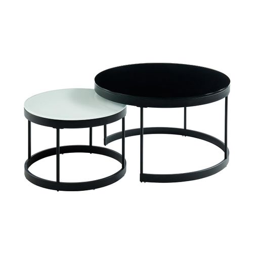 Tables Basses Gigognes Billie - Verre Trempé & Métal - Noir Et Blanc