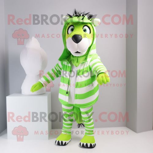 Personnage De Costume De Mascotte Redbrokoly De Zèbre Vert Citron Vêtu D'un Imperméable Et De Boucles D'oreilles
