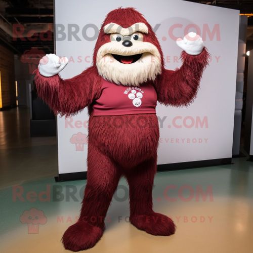 Personnage De Costume De Mascotte Redbrokoly Marron Yeti Habillé D'un Pantalon De Yoga Et De N?uds Papillon