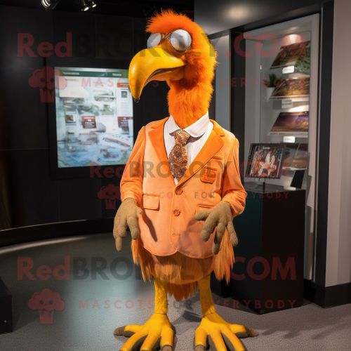Personnage De Costume De Mascotte Redbrokoly Orange Dodo Bird Habillé D'une Chemise Et D'épinglettes