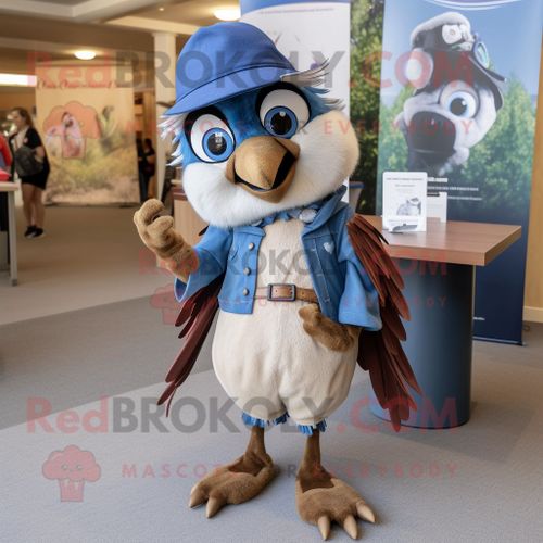 Personnage De Costume De Mascotte Redbrokoly De Geai Bleu Bronzé Habillé D'une Barboteuse Et De Cravates