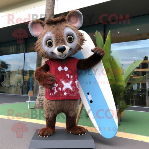 Personnage De Costume De Mascotte Redbrokoly Marron Aye-Aye Habillé D'un Short De Bain Et De Coussinets Pour Les Pieds