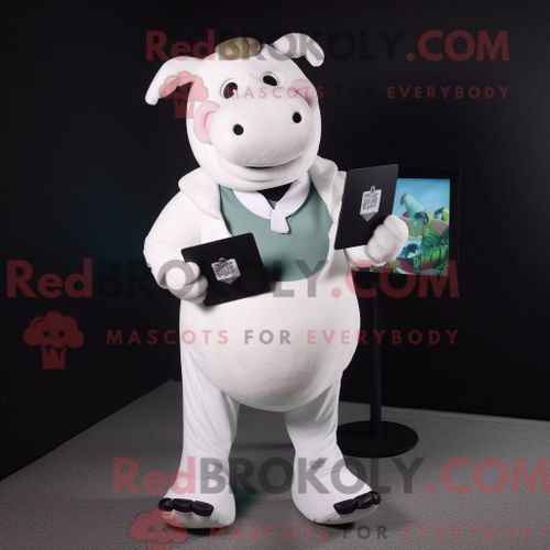 Costume Mascotte Redbrokoly De Taureau Blanc Habillé D Un Rash Guard Et De Portefeuilles