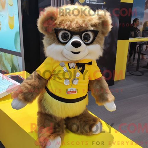 Personnage Mascotte Redbrokoly D Ours À Lunettes Jaune Habillé D Une Jupe Et De Porte-Clés