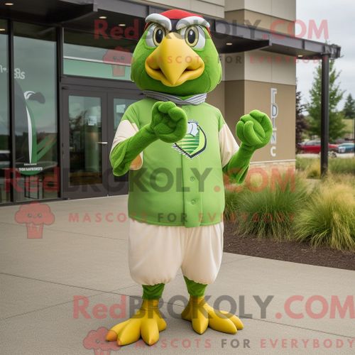 Personnage De Costume De Mascotte Redbrokoly De Haricot Rose Habillé Avec Un Rash Guard Et Des Châles