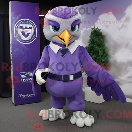 Costume Mascotte Redbrokoly De Faucon Lavande Personnage Habillé Avec Une Combinaison Et Des Cravates
