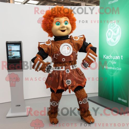 Personnage De Costume De Mascotte Redbrokoly De Danseur Irlandais De Rouille Habillé D Un Rash Guard Et De Montres Numériques