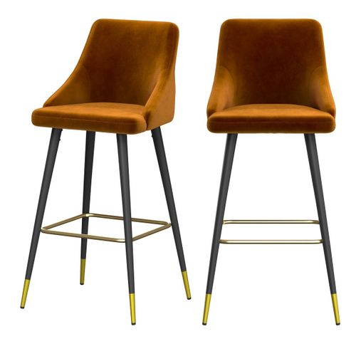 Chaise De Bar Aristote En Velours Jaune Curry 77,5 Cm (Lot De 2)