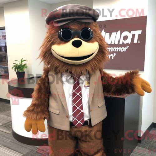 Personnage De Costume De Mascotte Redbrokoly Momentum Marron Habillé Avec Une Chemise Habillée Et Des Cravates