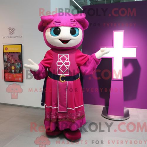 Costume De Mascotte Redbrokoly De Croix Celtique Magenta Personnage Habillé D Une Robe Fourreau Et D Un Porte-Monnaie