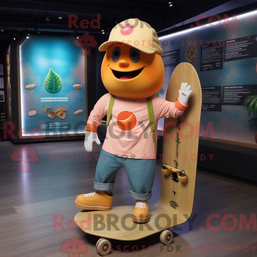 Personnage De Costume De Mascotte Redbrokoly De Skateboard Peach Habillé Avec Un T-Shirt Et Des Pochettes De Costume