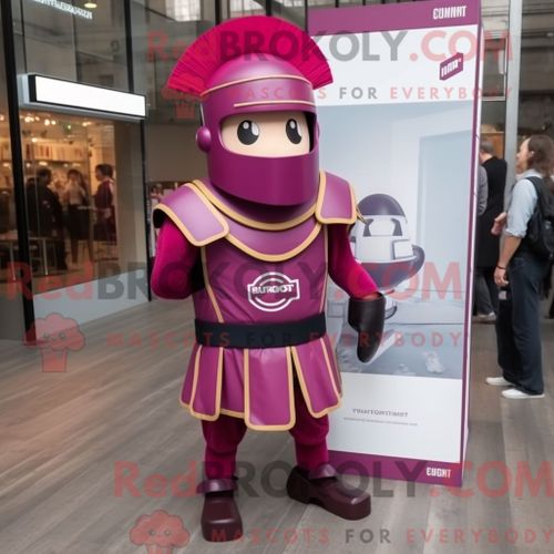 Costume De Mascotte Redbrokoly De Soldat Romain Magenta Habillé D Une Robe Trapèze Et De N?uds Papillons
