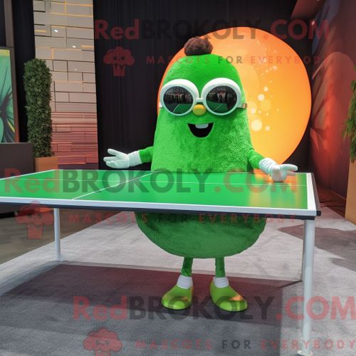 Personnage De Costume De Mascotte Redbrokoly De Table De Ping-Pong Verte Habillé Avec Une Jupe Portefeuille Et Des Lunettes De Soleil