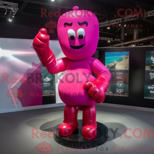 Mascotte Redbrokoly De Gant De Boxe Magenta Personnage Habillé Avec Une Robe De Soirée Et Des Bracelets
