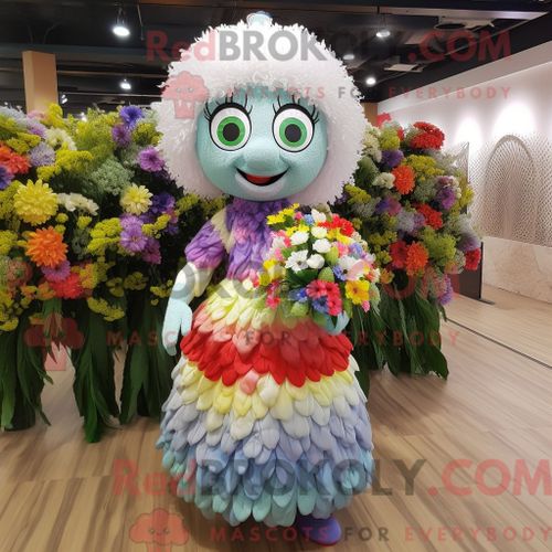 Costume Mascotte Redbrokoly De Bouquet De Fleurs Personnage Habillé Avec Une Jupe Et Des Colliers