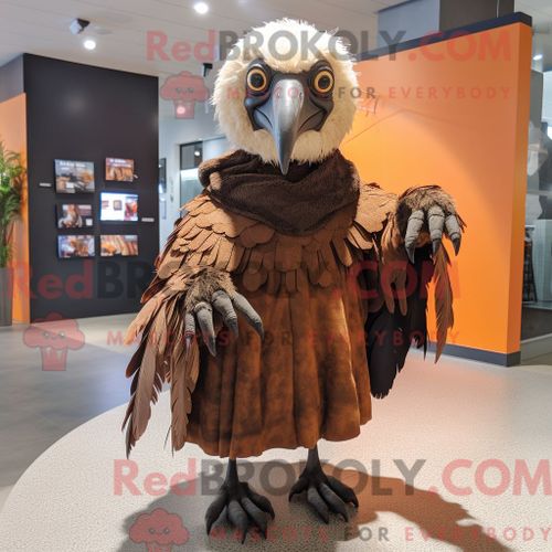 Personnage De Costume De Mascotte Redbrokoly De Vautour Rouille Habillé Avec Une Robe Et Des Mitaines