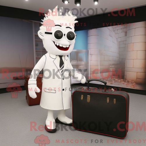 Mascotte Redbrokoly De Docteur Blanc Personnage Habillé Avec Une Robe Fourreau Et Des Porte-Documents