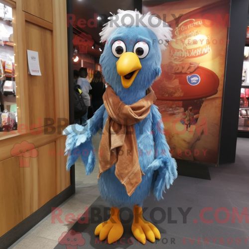 Personnage De Costume De Mascotte Redbrokoly De Poulet Au Beurre Habillé D Une Chemise En Jean Et De Clips Pour Écharpe
