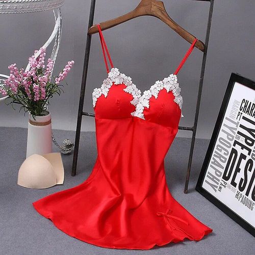 Robe De Nuit En Satin Pour Femme,Col En V,Injlace,