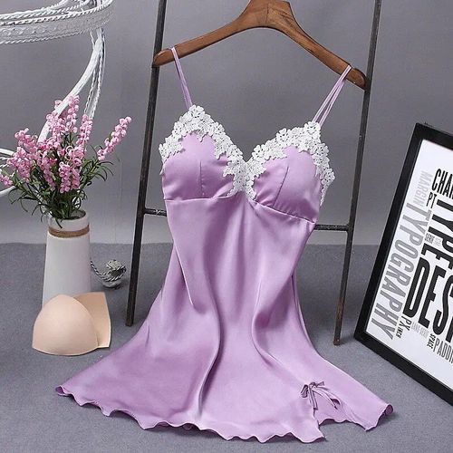 Robe De Nuit En Satin Pour Femme,Col En V,Injlace,
