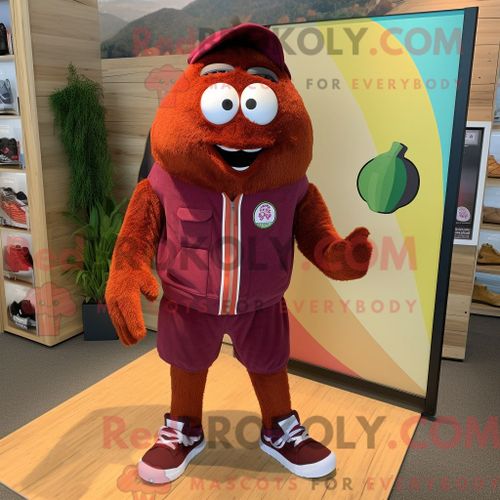 Costume De Mascotte Redbrokoly De Mango Marron Habillé Avec Une Barboteuse Et Des Lacets De Chaussures