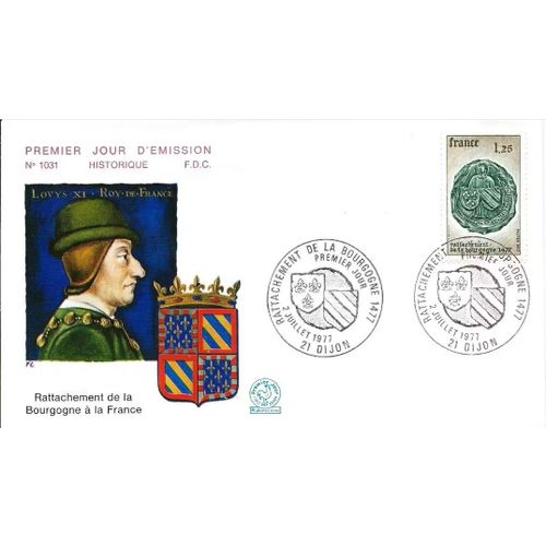 France 1977, Très Belle Enveloppe 1er Jour Fdc 1031, Timbre Yvert 1944, 5eme Centenaire Du Rattachement De La Bourgogne A La France En 1477. -