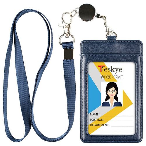 Porte-cartes Porte-badge vertical en cuir PU Bleu