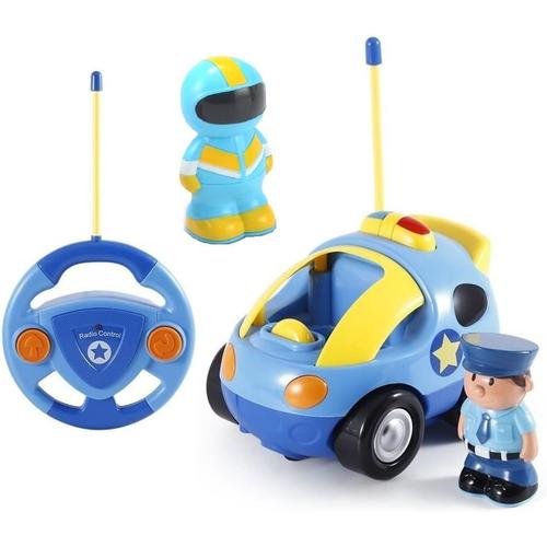 Bleu Voiture Radiocommandee, Avec Musique Et Lumières, Voiture Telecommandé 2 Ans Avec 2 Poupées¿La Première Voiture Télécommandée D'un Jeunes Enfant, Jouet Enfant 2 3 Ans Garcon Fille (Police)