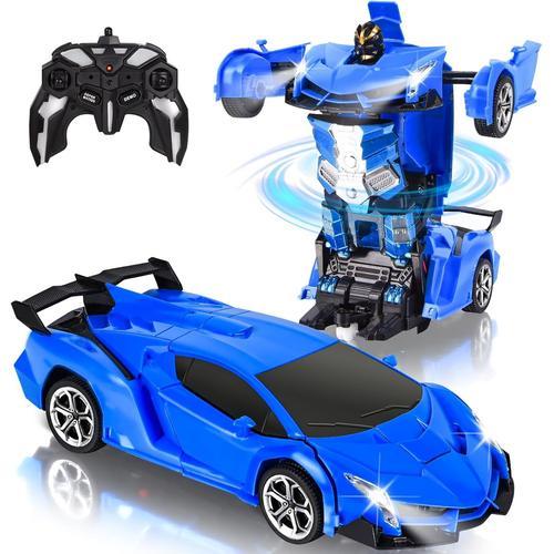 Bleu 2en1 Voiture Télécommandée, 1/18 Voiture Rc Cars Jouets Avec Télécommode, Lumière, Musique,Chargeur Usb, 360° Rotation Rc Cars Toy Cadeaux D'anniversaire De Noël Pour Enfant 4+ Ans (Blue)