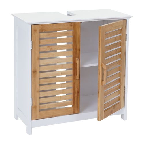 Meuble Sous-Vasque Hwc-B41, Bambou, Blanc, 60x60x30cm