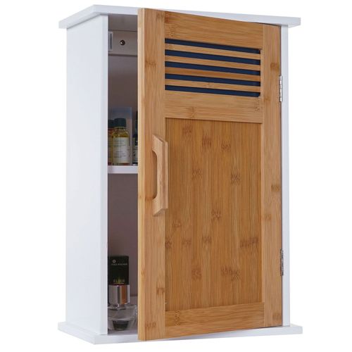 Armoire Suspendue De Salle De Bains Hwc-A85, Meuble De Salle De Bains, Bambou, 52x35x21 Cm Blanc