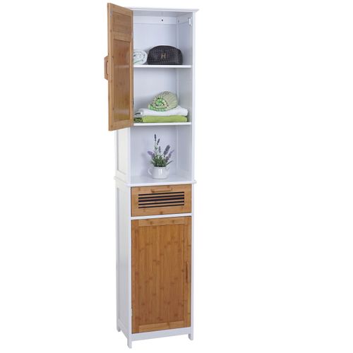 Étagère De Salle De Bains Hwc-A85, Armoire, Bambou, 180x40x31cm Blanc