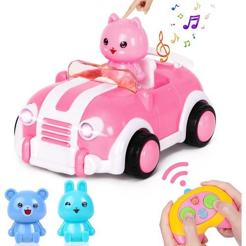 Rose Jouet Cadeaux Pour Filles 2 3 4 5 Ans, Voiture Télécommandée Avec Lumières Et Musique, 2.4ghz Voiture Radiocommandée Rc Car Toy Rose