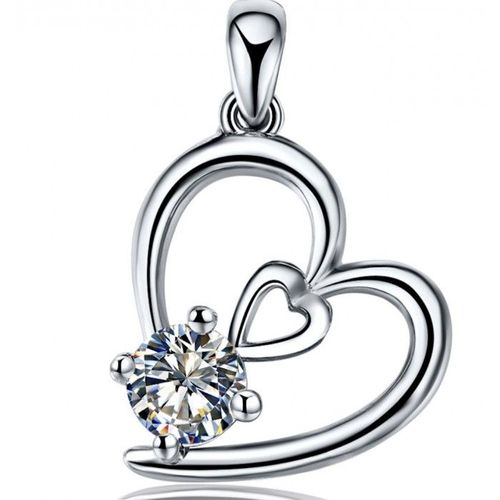 Pendentif 2 Coeurs Oxyde De Zirconium Argenté
