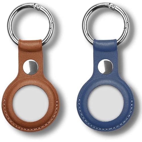 2 Pieces Etui En Cuir Avec Porte-Cles Pour Apple Airtags 2021 Etui En Cuir Pour Airtag Avec Porte-Cles Etui De Protection Airtag Portable Bluetooth Tracker Etui Porte-Cles Resistant Aux Rayures