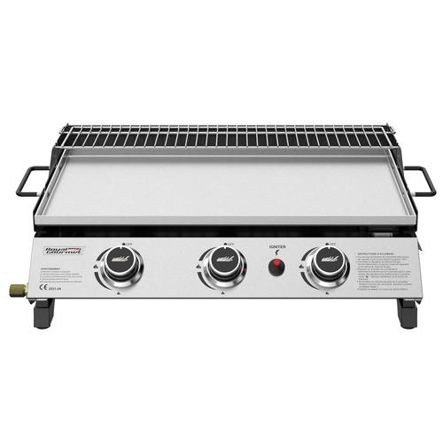 Plancha Gaz en Acier Inoxydable Royal Gourmet - 3 Brûleurs Puissance 7.5kW, Surface Cuisson 61,5 x 32cm avec Grille de Réchauffage