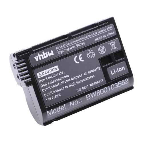 vhbw Batterie compatible avec Nikon D850, Z5, Z6, Z6 II, Z7, Z7 II appareil photo, reflex numérique (1400mAh, 7V, Li-ion) avec puce d'information