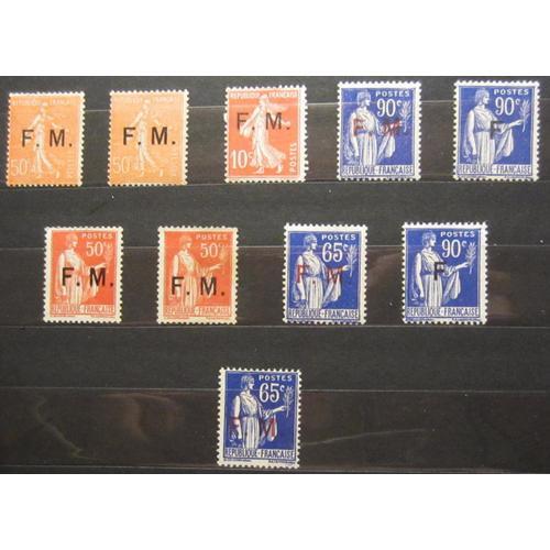 10 Timbres France Franchise Militaire 1907 / 1939 Yvert Et Tellier N°5, 6 (2), 7 (2), 8, 9, 10 (2) Neufs** Gomme Intacte + N°8 Neuf* Trace De Charnière