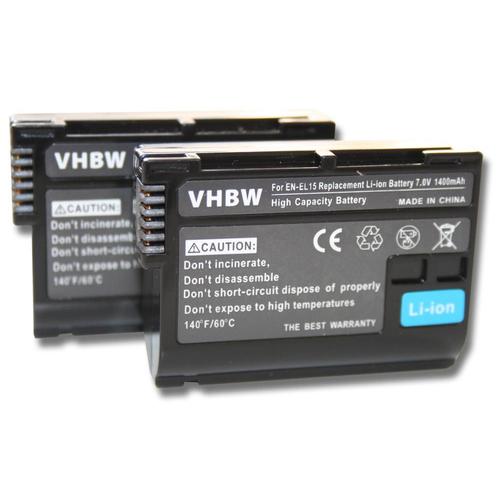 vhbw 2x Batteries compatible avec Nikon D7200, D750, D7500, D780, D800 appareil photo, reflex numérique (1400mAh, 7V, Li-ion) avec puce d'information