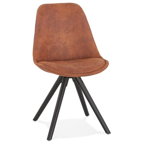 Chaise Confortable 'harry' En Microfibre Brune Et Pieds En Bois Noir