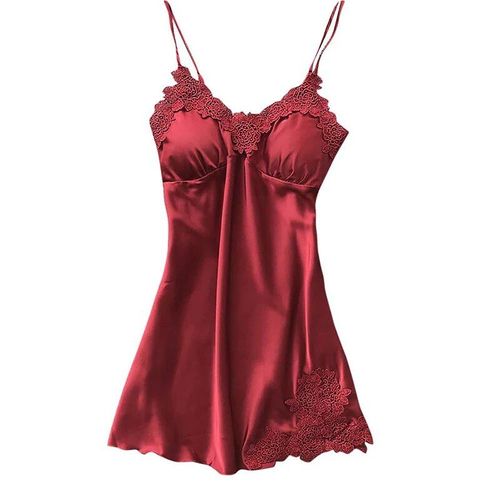 Robes Et Ensembles De Pyjama En Satin Brodé Pour Femmes,Col En V,Dentelle À Bretelles Fines,Fleur,Italien,Sexy