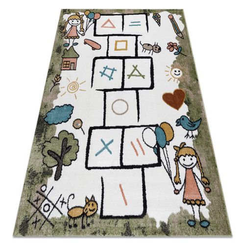 160x220 Cm Tapis Fun Hop Pour Enfants, La Marelle, Animaux Vert