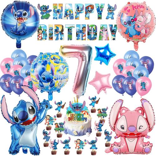 7 Ans Ballons Anniversaire Stitch Pour Garçons Filles 7 Ans, 44pcs Kit Décoration Anniversaire Enfants, Incluant Ballons Hélium Avec Motifs Animés, Happy Birthday Bannière Décoration Gateau Fête