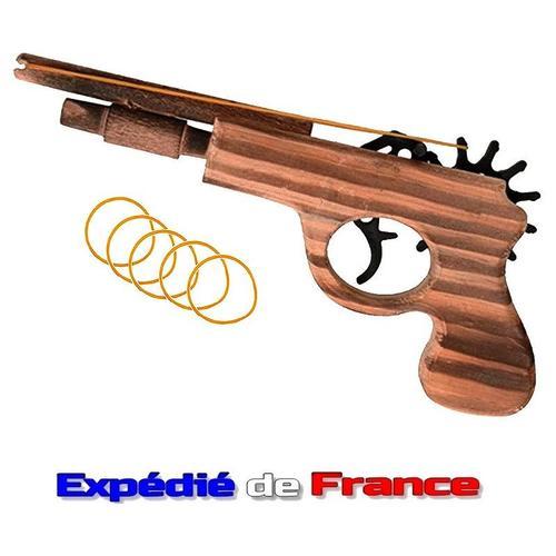 Pistolet À Élastiques À Répétition - Jouet En Bois - Revolver Retro Vintage - Lance / Tir - Sans Cible - Expédié De France -