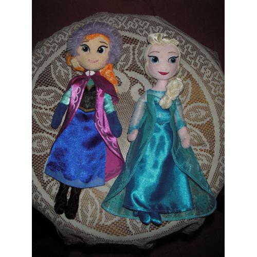 Lot De 2 Poupées De Chiffon Kawaii Congelé, Elsa ( La Reine Des Neige ),Et Princesse Anna De Marque Disney, Yeux, Nez, Bouches Brodés, Dimensions: Longueur 27 Cm, Largeur8 Cm, Épaisseur 6 Cm.