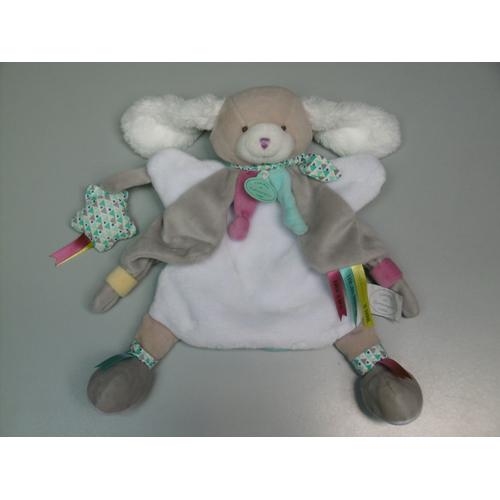 Doudou Et Compagnie Chien Toopi Marionnette Blanc Gris Bleu